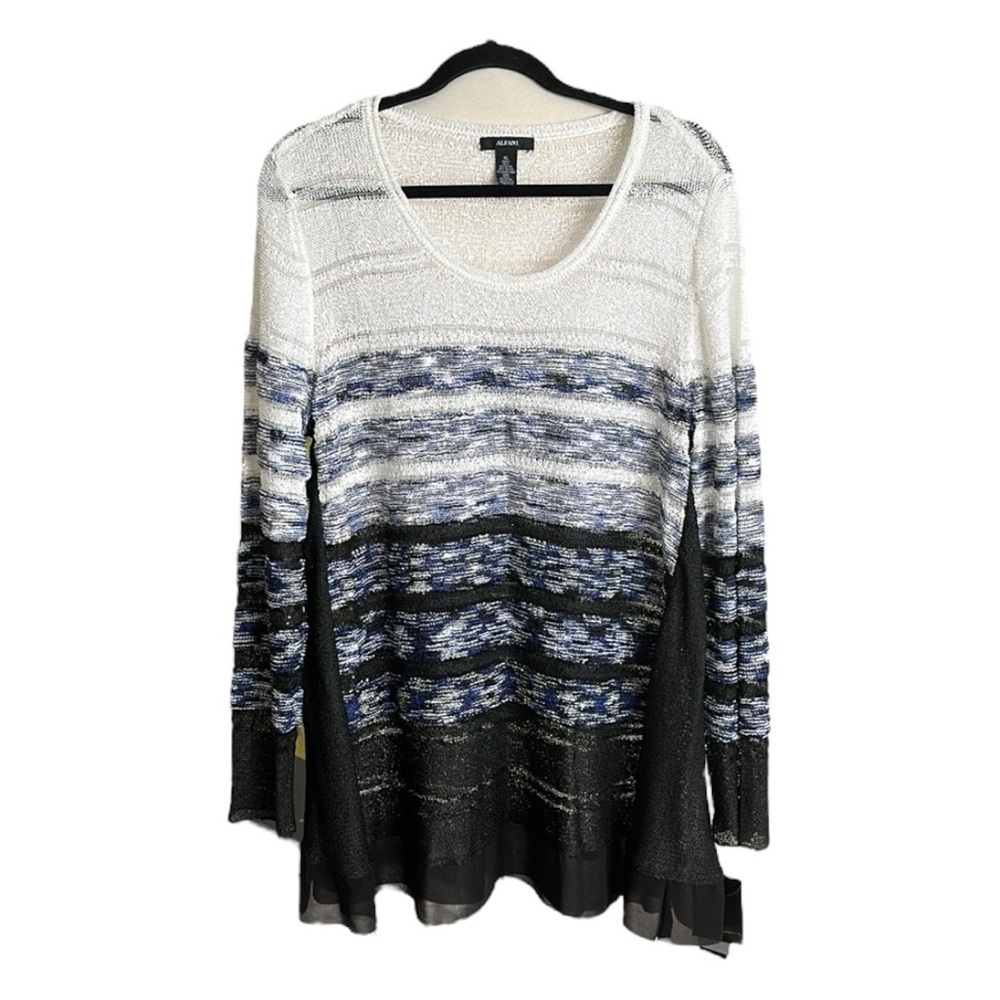 ALFANI Lightweight Ombre Stripe Semi-Sheer Sweater Tunic Sequined Casual Chic XL